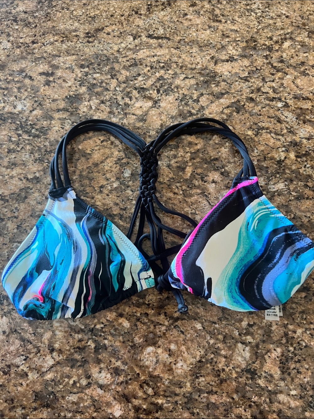 PINK Victoria's Secret Blue, Teal & Black and Pink Marble Triangle Bikini Top
